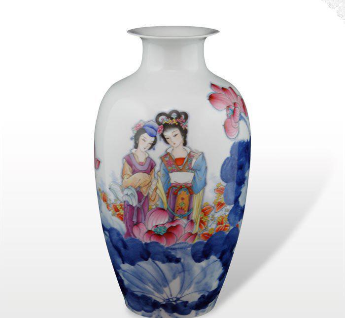 淘瓷缘 景德镇名家曹致友手绘青花粉彩瓷器《赏荷图》美人瓶鉴赏与收藏